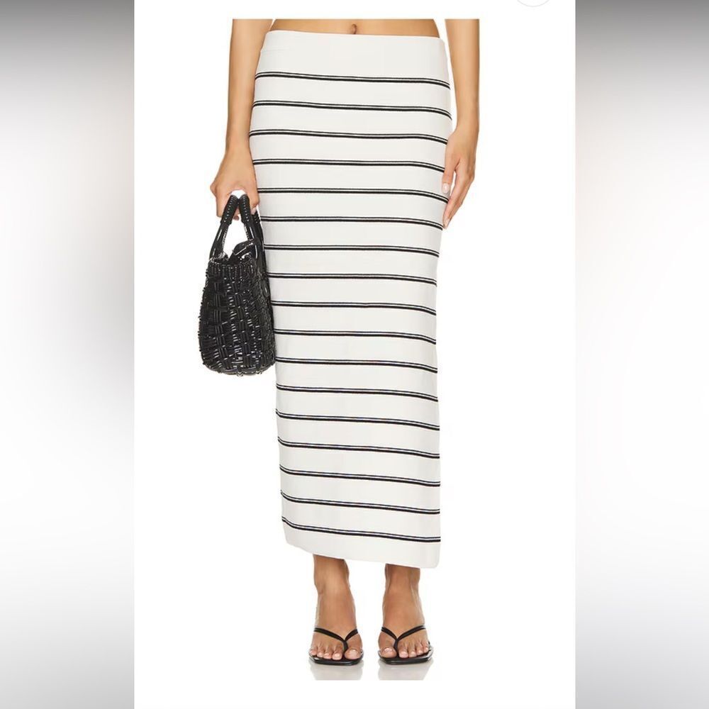 L*SPACE Amalfi Striped Maxi Skirt Low Rise Side Slit Black White Size M